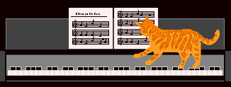 Animation af en kat der går frem og tilbage på et klaver.